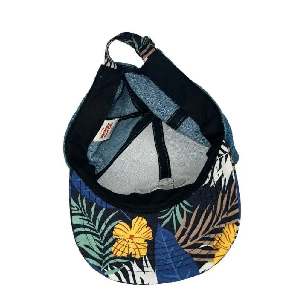 Disney Mickey Mouse Denim Hawaiian‎ Floral Print Strap Back Hat Youth OS